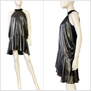 Vintage 2000s Metallic chrome draped bubble cocoon mini dress L